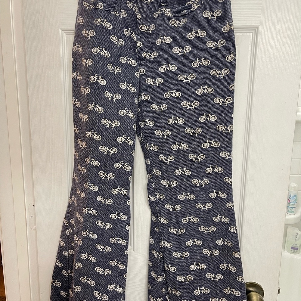 MAVERICK VINTAGE 70s Jeans 15/16 Flare & High Waist Jeans Bicycle Print Women’s
